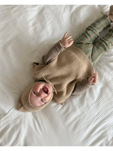 Silly Silas Footless Retro Ribbed Tights with Braces - Matcha/Peanut Striped