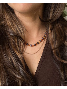 Amber Amber Ladies Necklace with Gemstones 45cm - amethyst/cognac