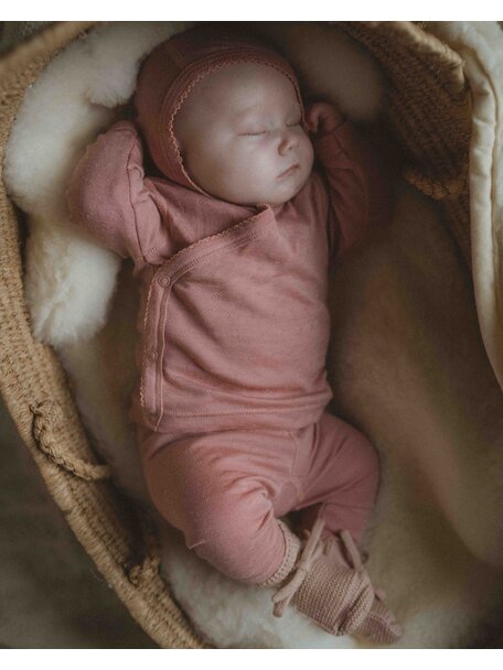 Unaduna Baby wrap-around shirt pointelle wool/silk - cameo rose