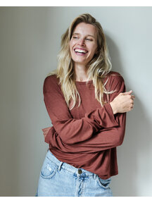 Unaduna Relaxed-fit longsleeve Mari pointelle wool/silk - henna dune