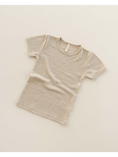 Unaduna Kids shirt short sleeves rib wool/silk - maca