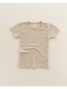 Unaduna Kids shirt short sleeves rib wool/silk - maca