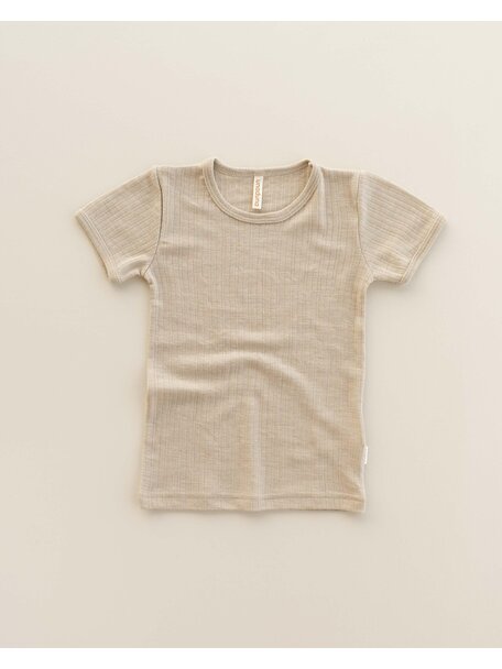 Unaduna Kids shirt short sleeves rib wool/silk - maca