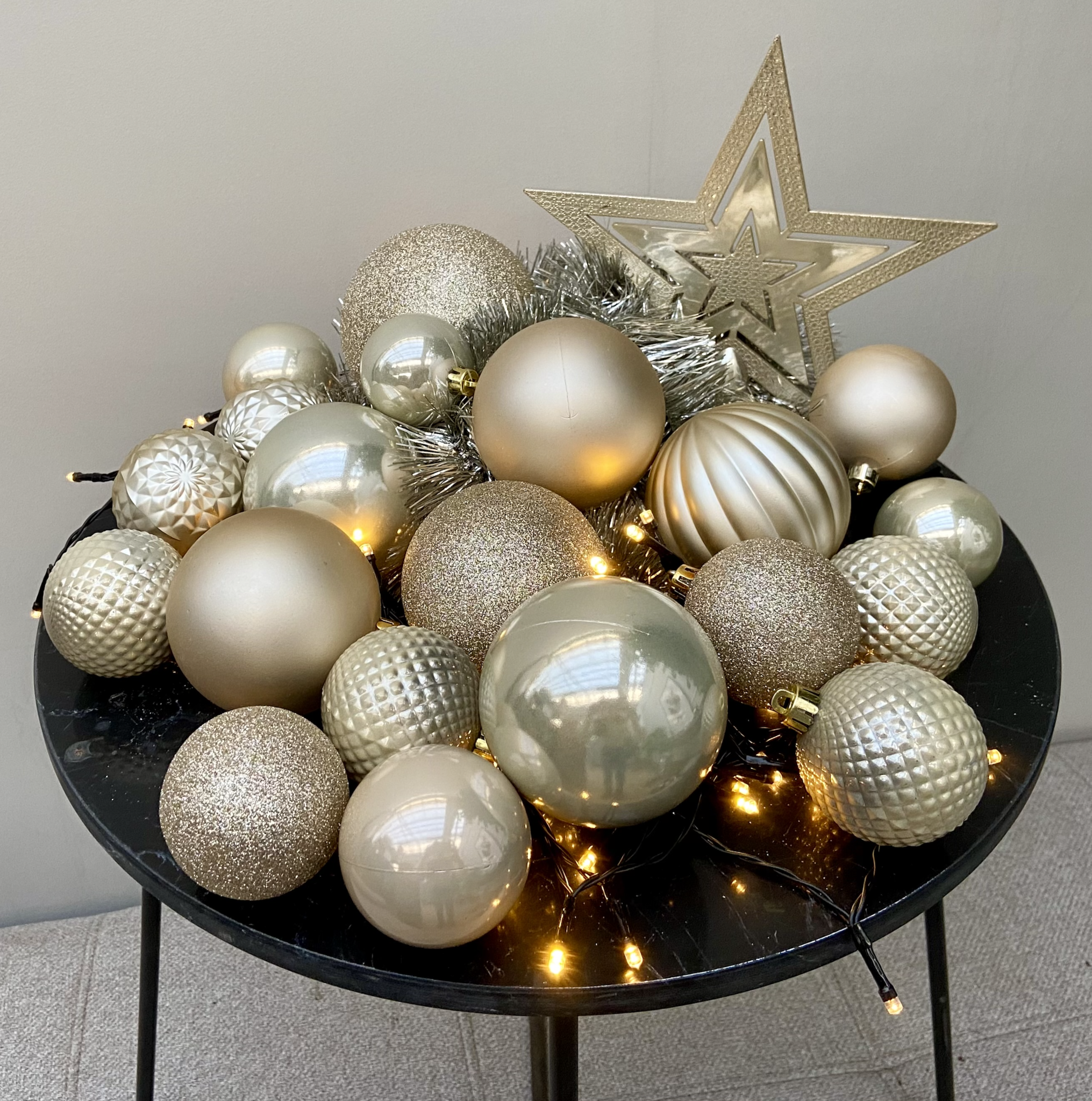 explosie effect Fokken Kerstboom versierd champagne goud DIY - Fleurdirect