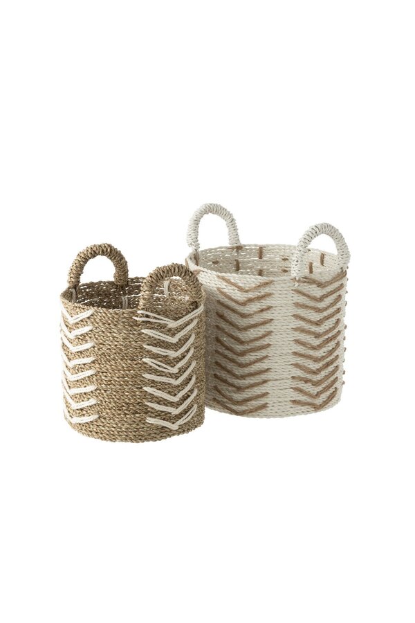 J-Line Set Van Twee Manden Chevron Raffia Wit/Naturel