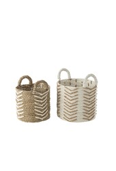 J-Line Set Van Twee Manden Chevron Raffia Wit/Naturel