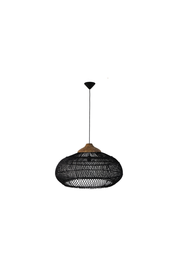 Hanglamp Rotan - 65x65x40 - Zwart/Natural - Rotan/teak