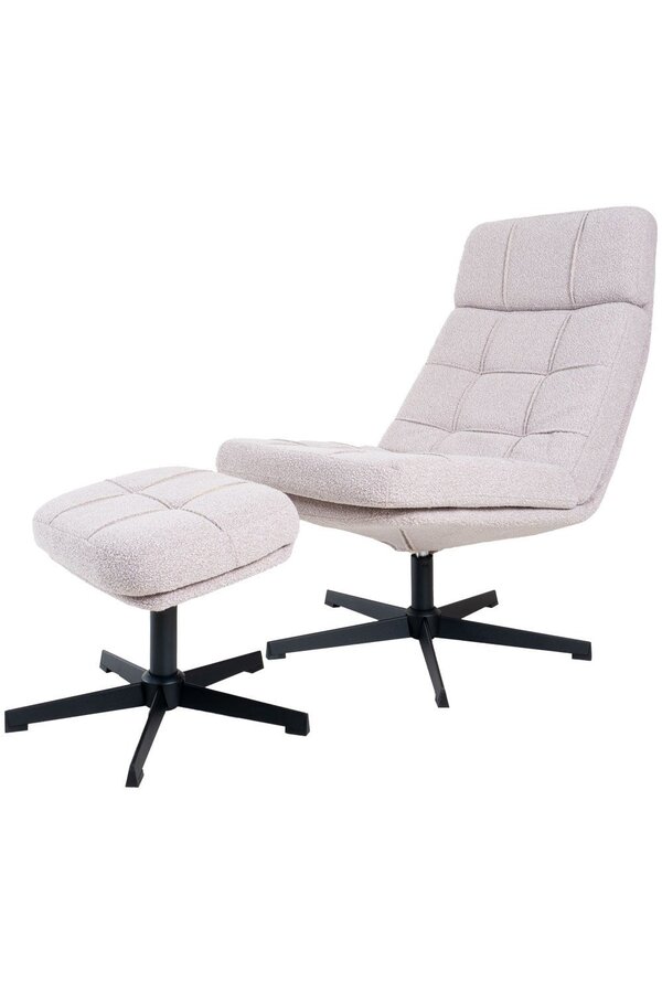 Fauteuil Aiden + Hocker – Bouclé – Naturel