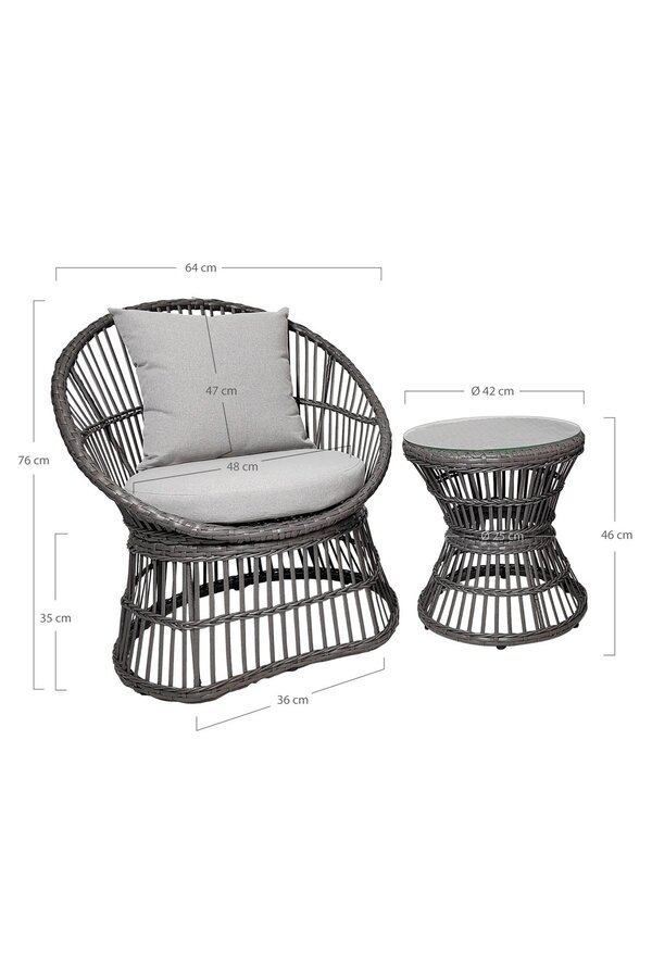Natal Lounge Set - Loungeset, rotan, grijs, incl. Kussens