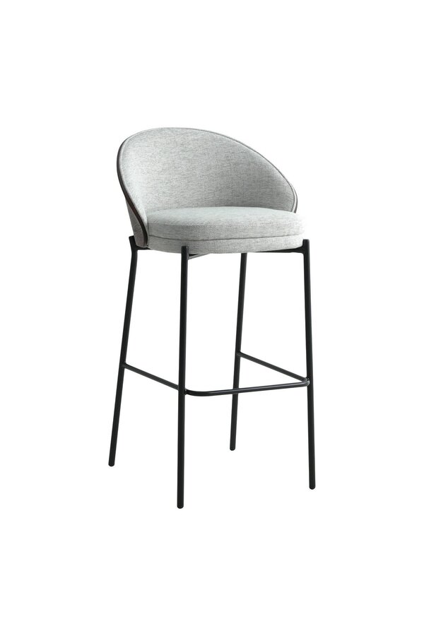 Canelas Bar Chair - Barstoel, lichtgrijs met donkerbruine rugleuning en zwarte poten - Set van 2