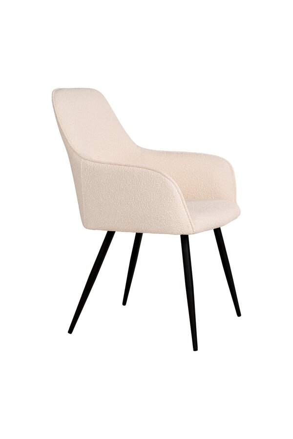 Harbo Dining Chair - Eetkamerstoel in bouclé, wit met zwarte poten, HN1232