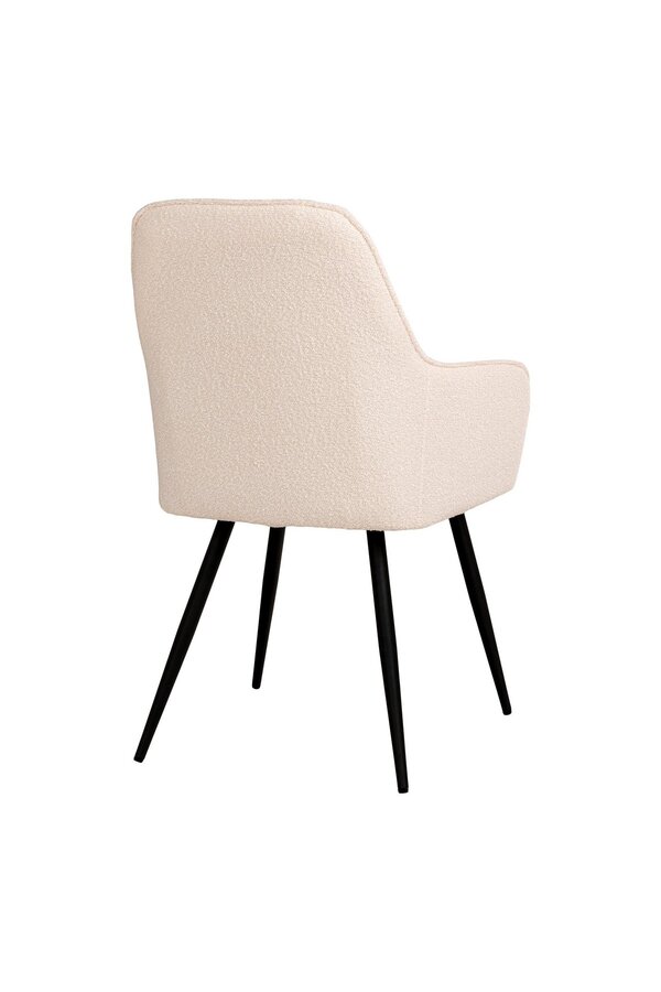 Harbo Dining Chair - Eetkamerstoel in bouclé, wit met zwarte poten, HN1232