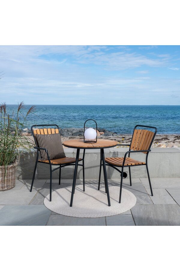 Cleveland Café Table - Café Table, teak tafelblad, naturel, zwarte poten, ø70x74 cm