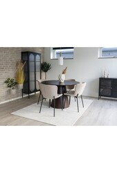 Maceda Dining Chair - Eetkamerstoel in bouclé, beige met zwarte poten - Set van 2