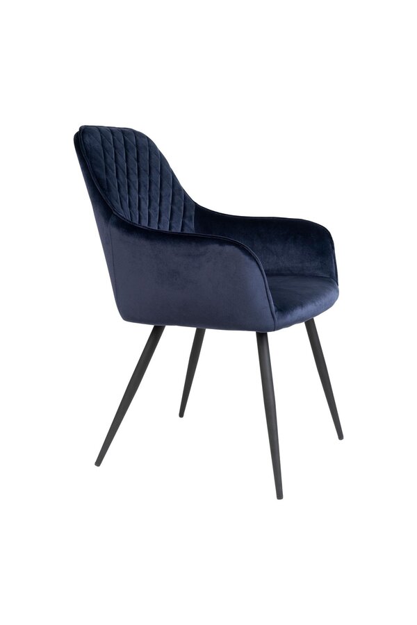 Harbo Eetkamerstoel - Blauw, Fluweel, Zwarte metalen poten - Set van 2