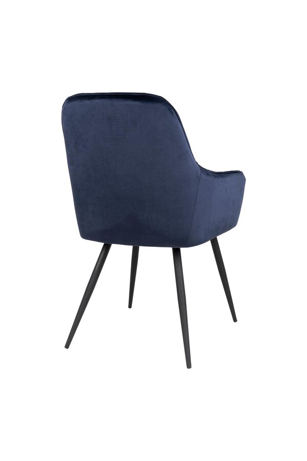 Harbo Eetkamerstoel - Blauw, Fluweel, Zwarte metalen poten - Set van 2