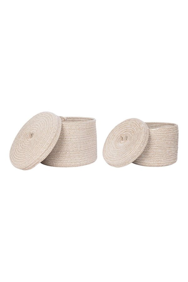 Sebal Basket - Mand met deksel, katoen, beige, set van 2
