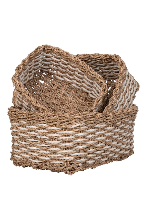 Pala Basket - Mand, zeegras/papier, naturel/wit, set van 3