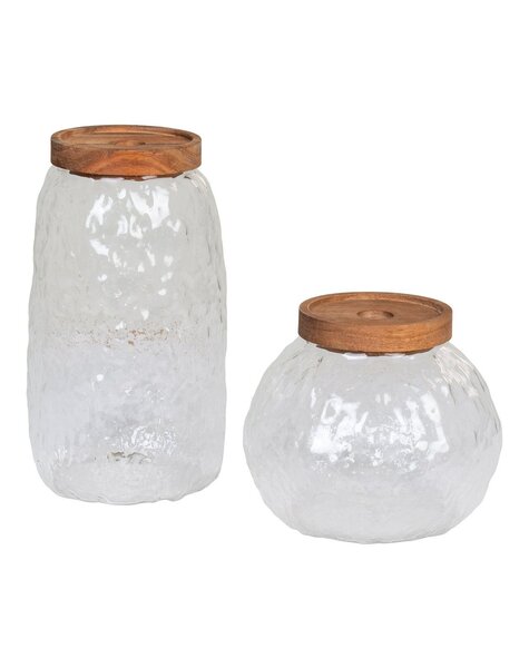 Taipei Storage Jar - Voorraadpot, glas/acacia, set van 2