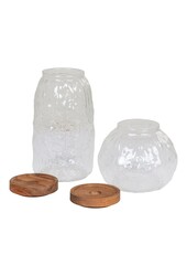Taipei Storage Jar - Voorraadpot, glas/acacia, set van 2