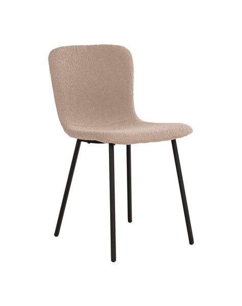 Halden Dining Chair - Eetkamerstoel in bouclé, beige met zwarte poten - Set van 2