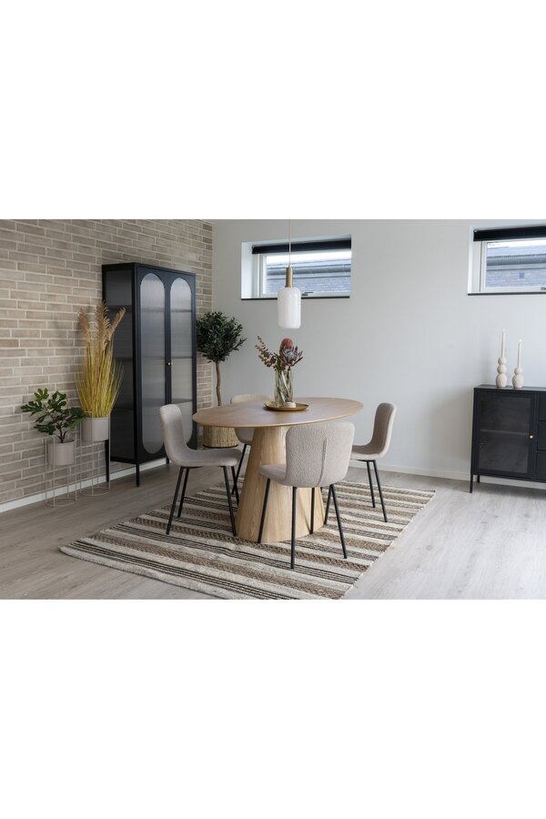 Halden Dining Chair - Eetkamerstoel in bouclé, beige met zwarte poten - Set van 2