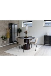 Halden Dining Chair - Eetkamerstoel in bouclé, beige met zwarte poten - Set van 2