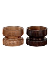 Kaarshouder - Amber/Bruin Glas, Ø9x7 cm - Set van 2