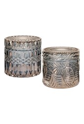 Potten - Gerookt, Glas, Ø9x8,5 cm - Set van 2