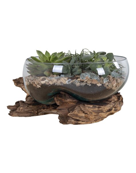 San Marino Waterdrop - Teakhout, Glas, Staal, Natuurlijk - 26x26x20 cm