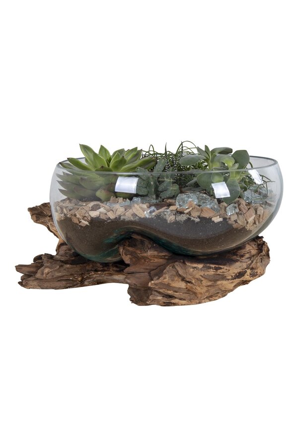 San Marino Waterdrop - Teakhout, Glas, Staal, Natuurlijk - 26x26x20 cm
