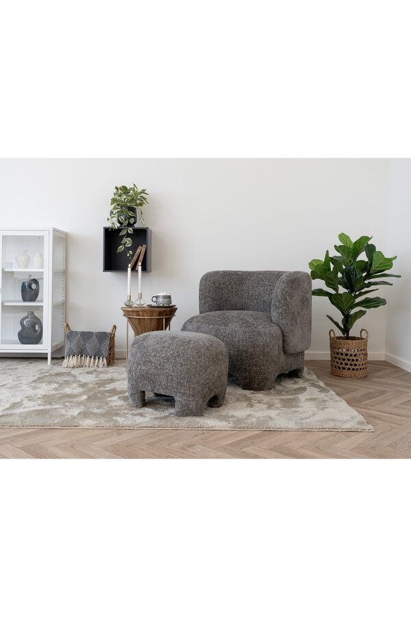 Nazare Pouf - Beige, polyester/schuim/multiplex, 53x41x38 cm