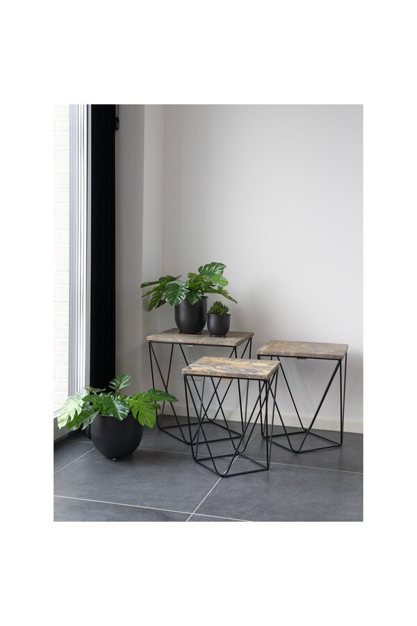 Nova Bloempotten - Zwart, Metaal - Set van 3