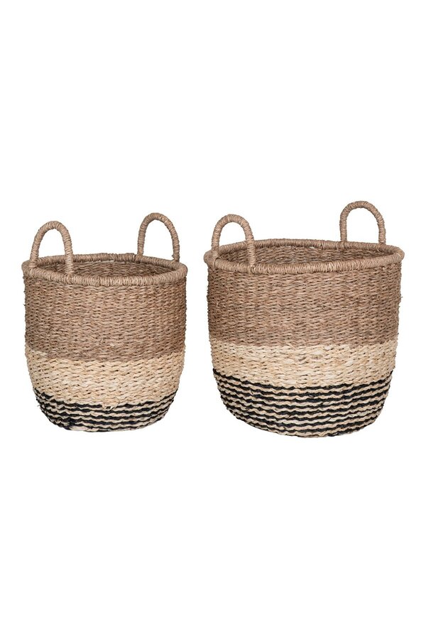 Lima Basket - Mand in zeegras, natuur/bruin/zwart, set van 2