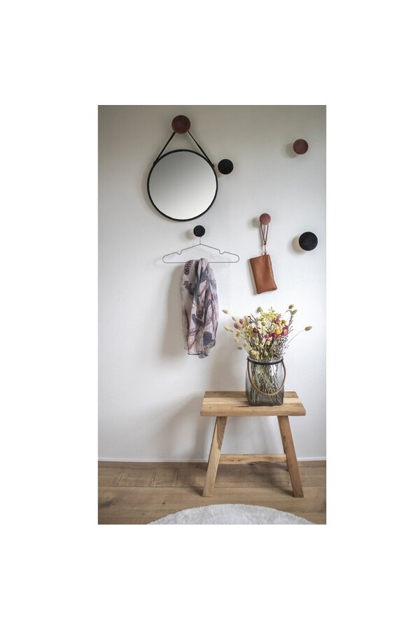 Trapani Spiegel - Zwart, Staal, Kunstleer, Ø38cm