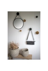 Trapani Spiegel - Zwart, Staal, Kunstleer, Ø38cm