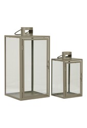 Corfu Lantaarns - Groen, Staal, Glas, 13/19.5x13/19.5x25.5/40 cm - Set van 2