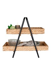Alfaro Dienblad - Naturel/zwart, waterhyacint, metaal, 42x23x43,5cm