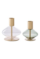 Kaarshouder - Goud/groen, helder, glas en metaal - Set van 2