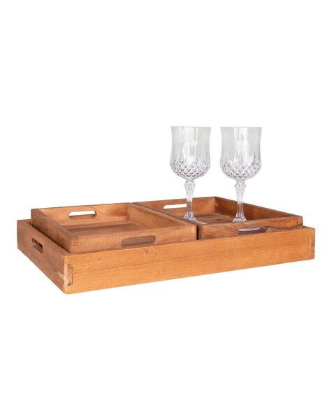 Faro Dienblad - Teak, Natuur, Set van 3