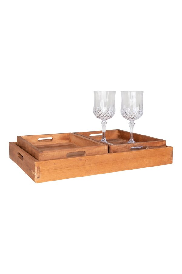 Faro Dienblad - Teak, Natuur, Set van 3