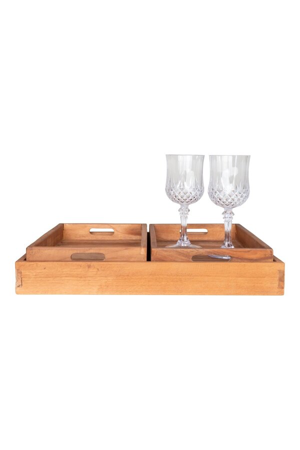 Faro Dienblad - Teak, Natuur, Set van 3