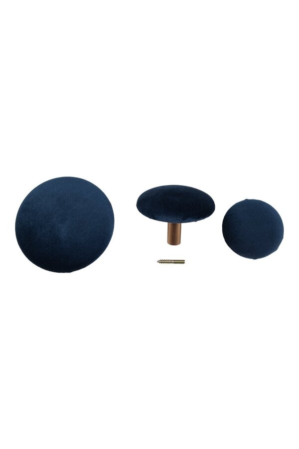 Giza Knoppen - Fluweel, Blauw/Messing - Set van 3