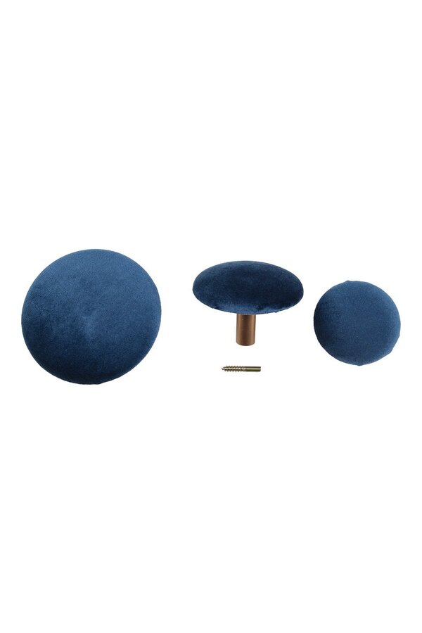 Giza Knoppen - Fluweel, Blauw/Messing - Set van 3