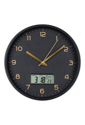 Amiens Wandklok - Zwart, Kunststof, Glas, LCD, Ø25cm