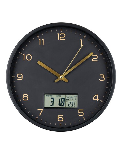 Amiens Wandklok - Zwart, Kunststof, Glas, LCD, Ø25cm