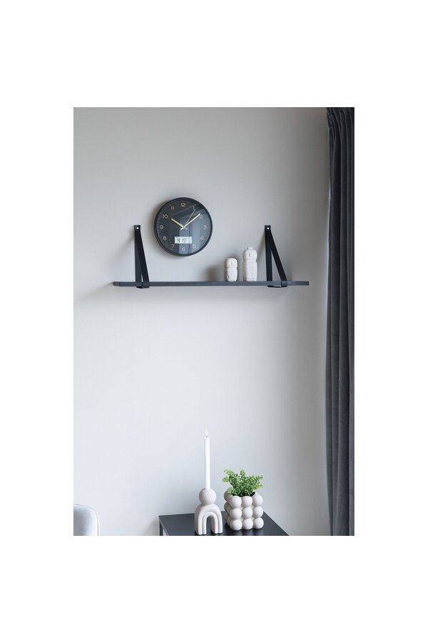 Amiens Wandklok - Zwart, Kunststof, Glas, LCD, Ø25cm