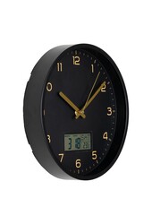 Amiens Wandklok - Zwart, Kunststof, Glas, LCD, Ø25cm