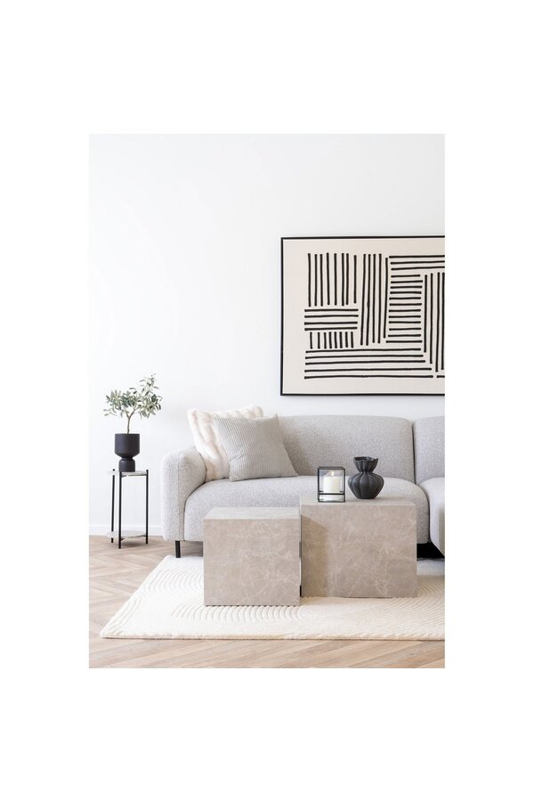 Leuven Bijzettafel - Zwart/Beige, Staal, MDF, Ø27x46cm