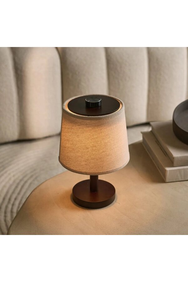 Rover donkerbruine houten lamp – oplaadbare, draadloze en dimbare lampenkap
